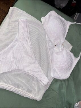 SHEIN White Textured Bandeau Bikini Set